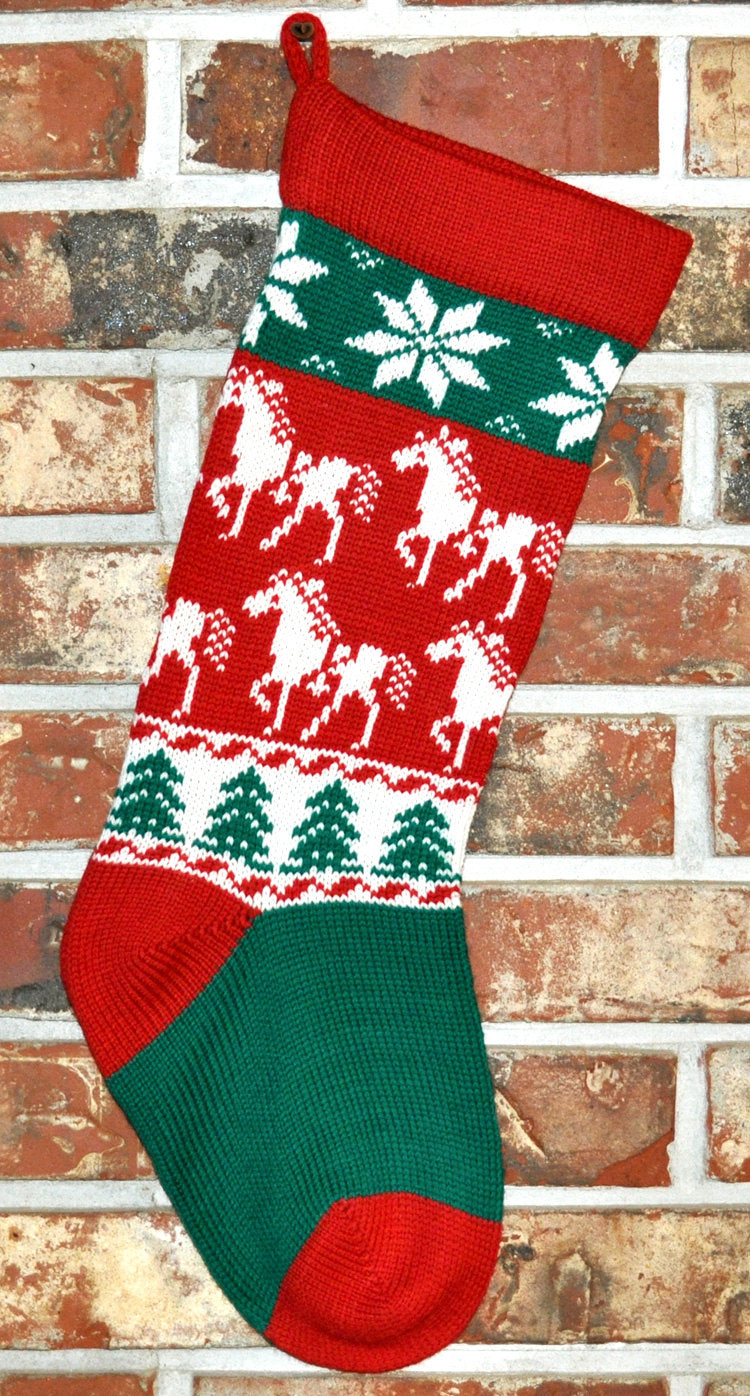 Medium Knit Personalized Wool Christmas Stocking - Christmas Horses