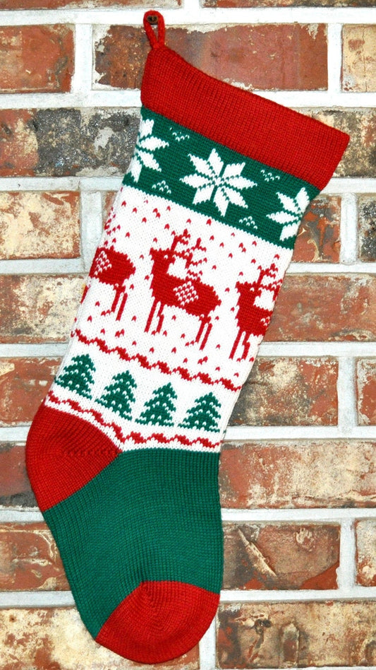 Medium Knit Personalized Wool Christmas Stocking - Christmas Reindeer