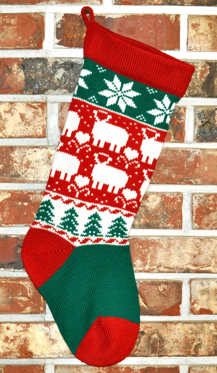 Medium Knit Personalized Wool Christmas Stocking - Christmas Lambs
