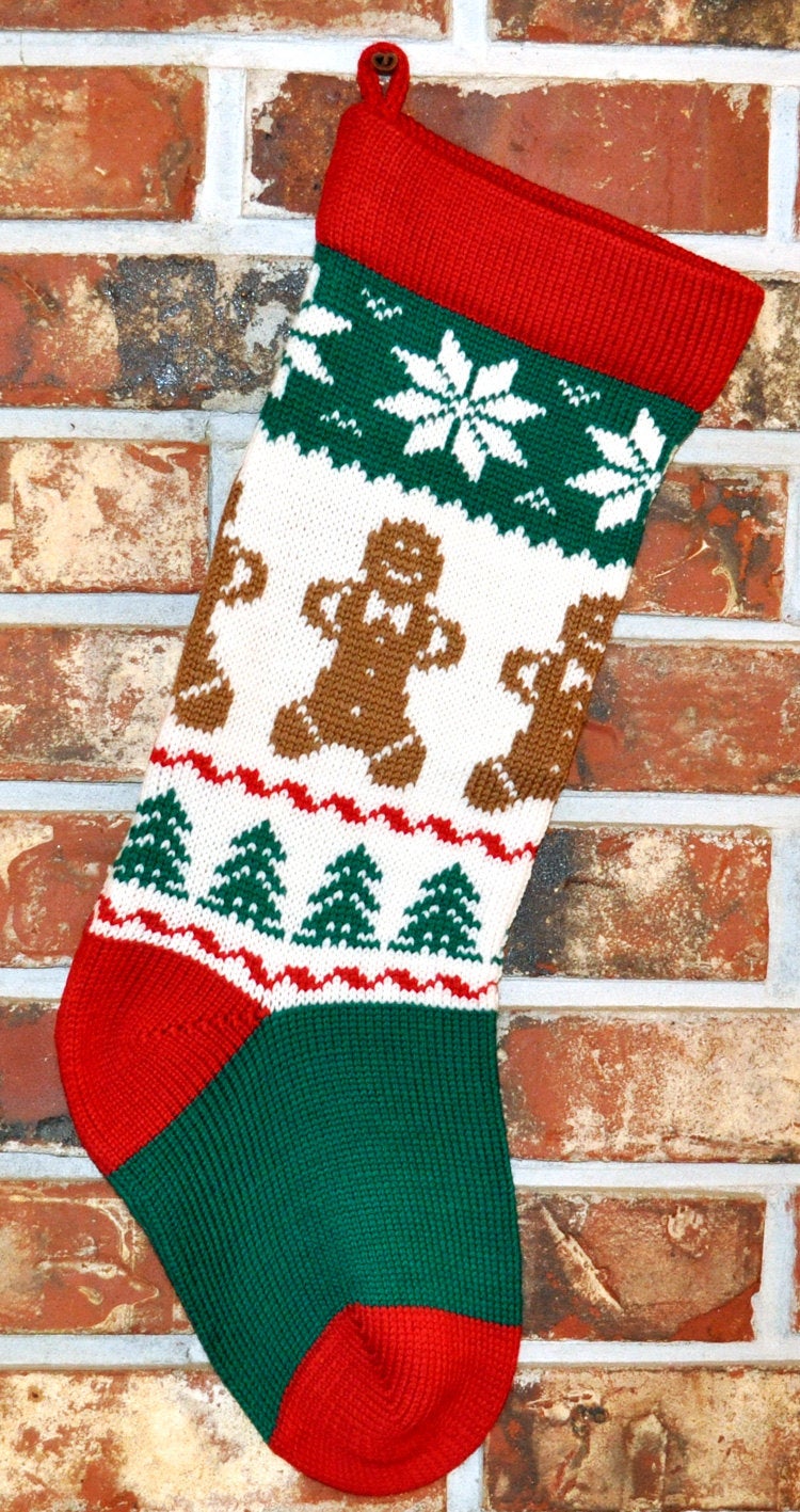 Medium Knit Personalized Wool Christmas Stocking - Gingerbread Men