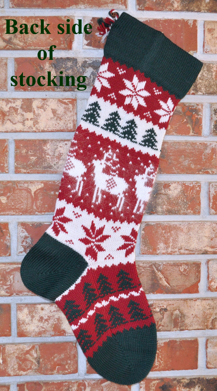 Large Personalizable Knit Wool Christmas Stocking - Angora Reindeer