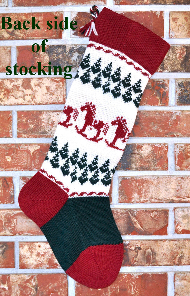 Large Personalizable Knit Wool Christmas Stocking - Rocking Horses