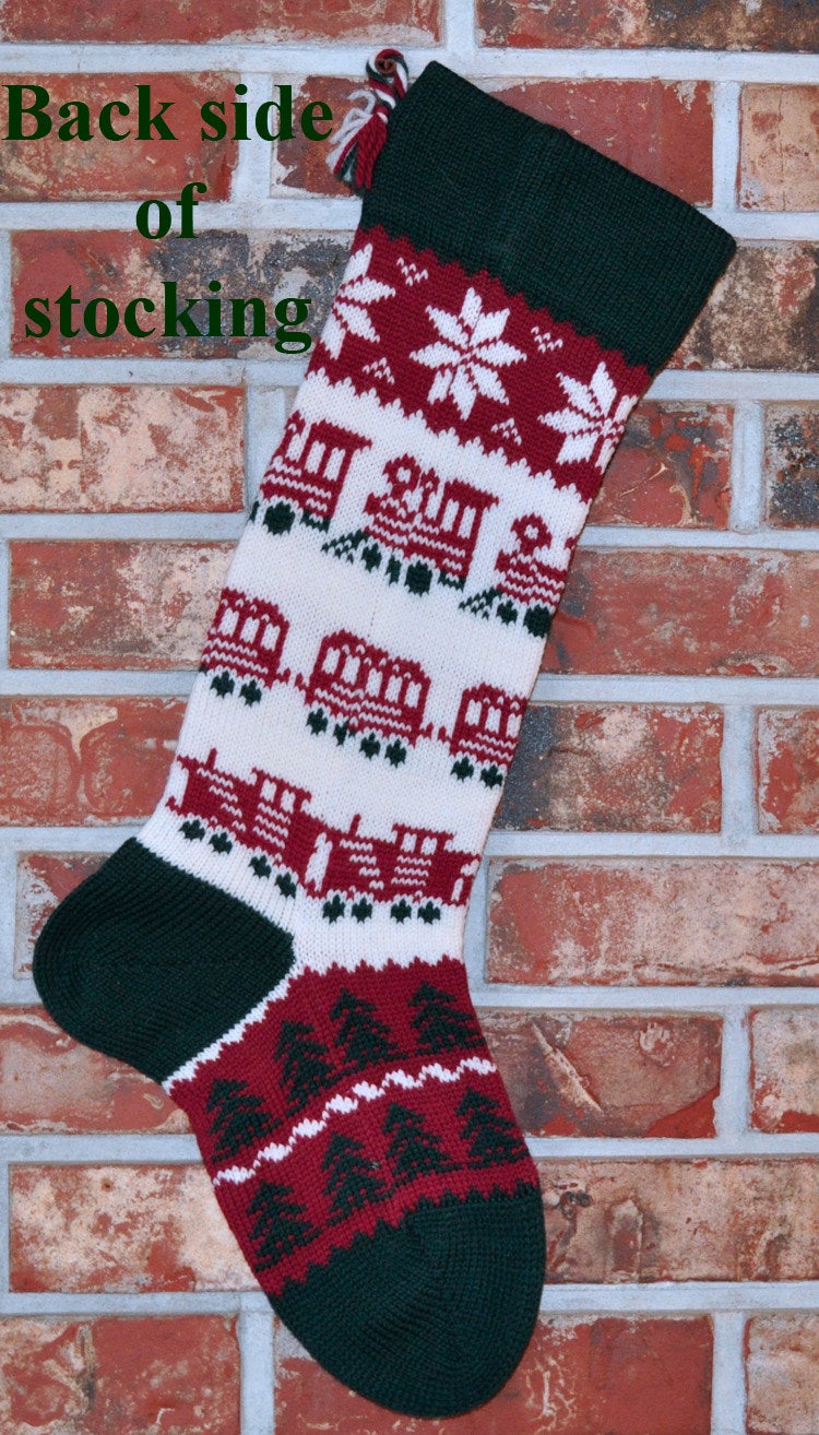 Large Personalizable Knit Wool Christmas Stocking - Trains