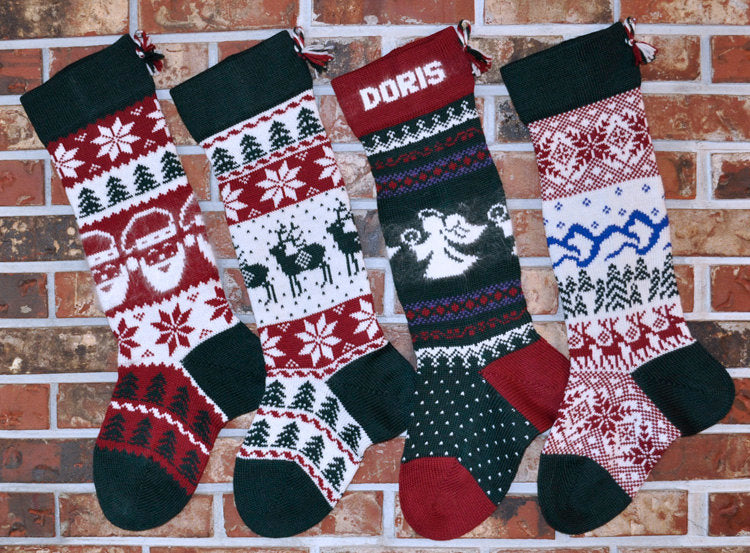 Large Knit Personalizable Wool Christmas Stockings - Heirloom Quality! With or Without Angora Trim