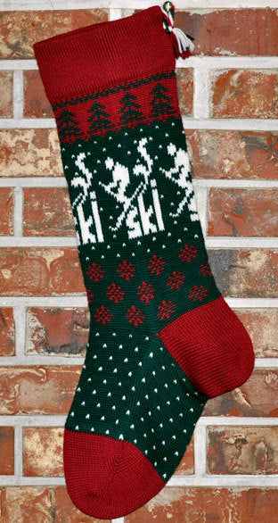 Large Personalizable Knit Wool Christmas Stocking - Skier