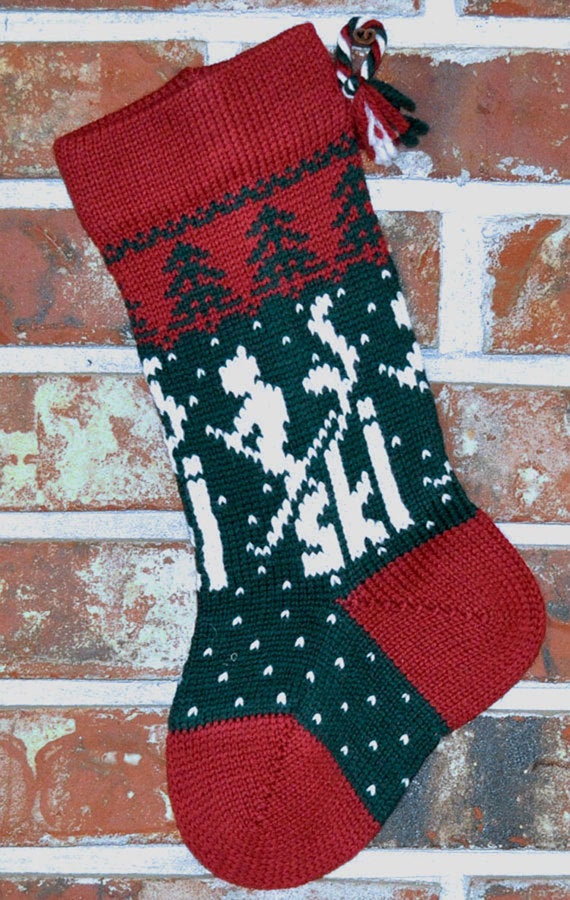 Small Knit Wool Christmas Stocking - Skier