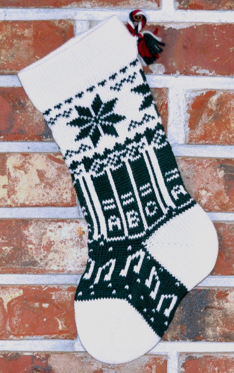 Small Knit Wool Christmas Stocking - Books with White Trim