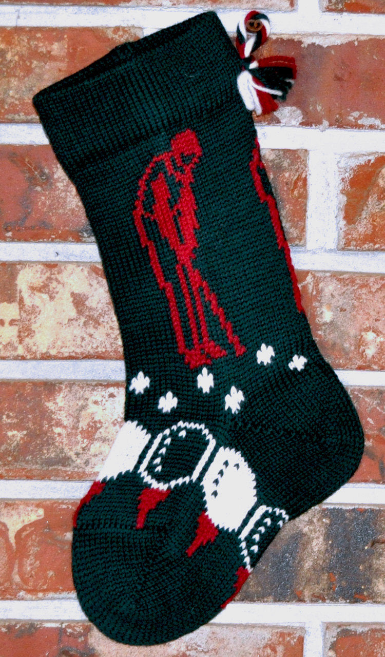 Small Knit Wool Christmas Stocking - Golfer with Green Trim