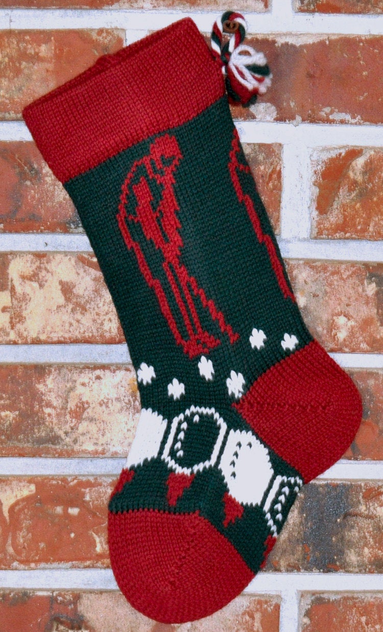 Small Knit Wool Christmas Stocking - Golfer with Red Trim