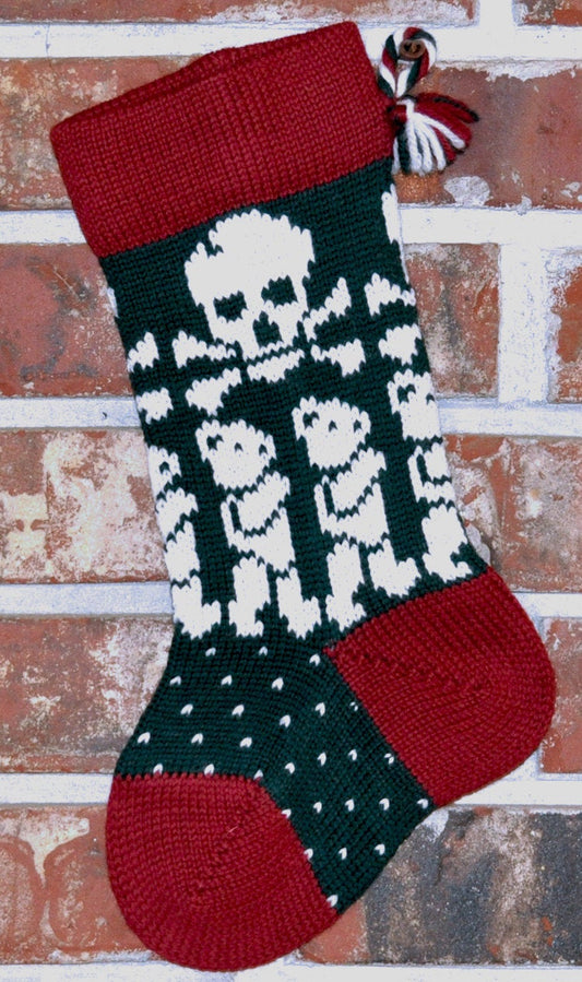Small Knit Wool Christmas Stocking - Skulls and Teddy Bears with Red Trim