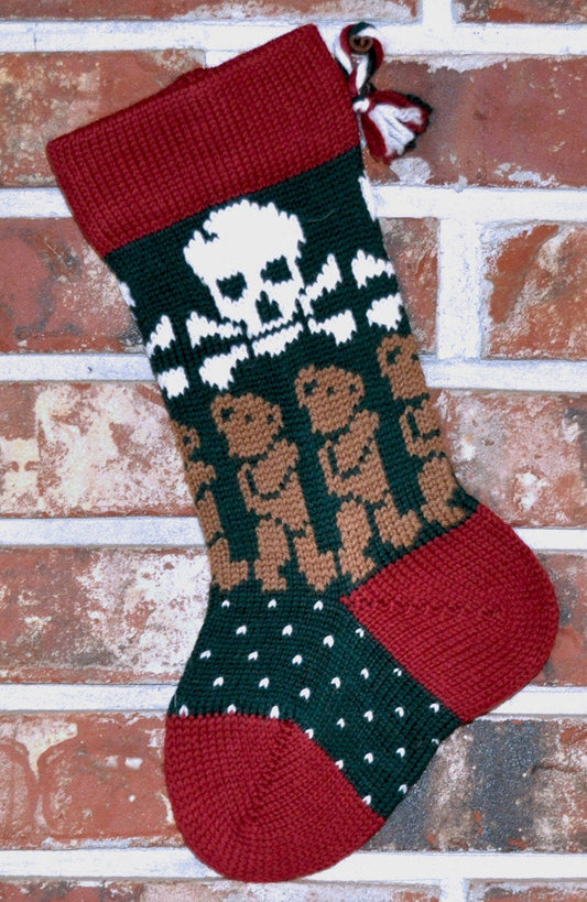 Small Knit Wool Christmas Stocking - Skulls with Brown Teddy Bears