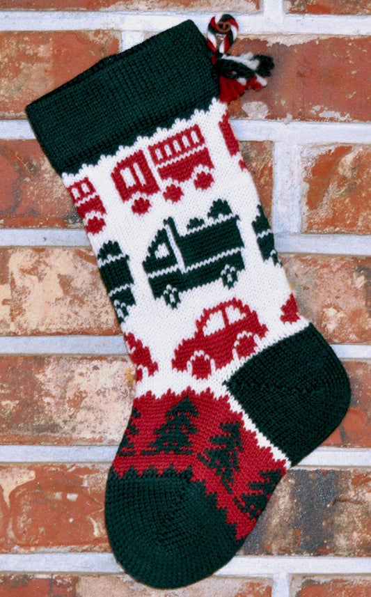 Small Knit Wool Christmas Stocking - Cars and Trucks