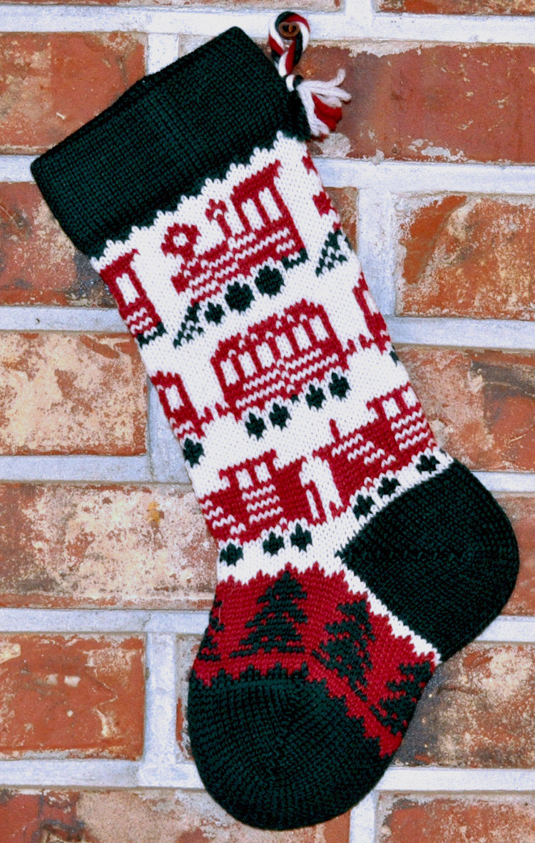 Small Knit Wool Christmas Stocking - Trains