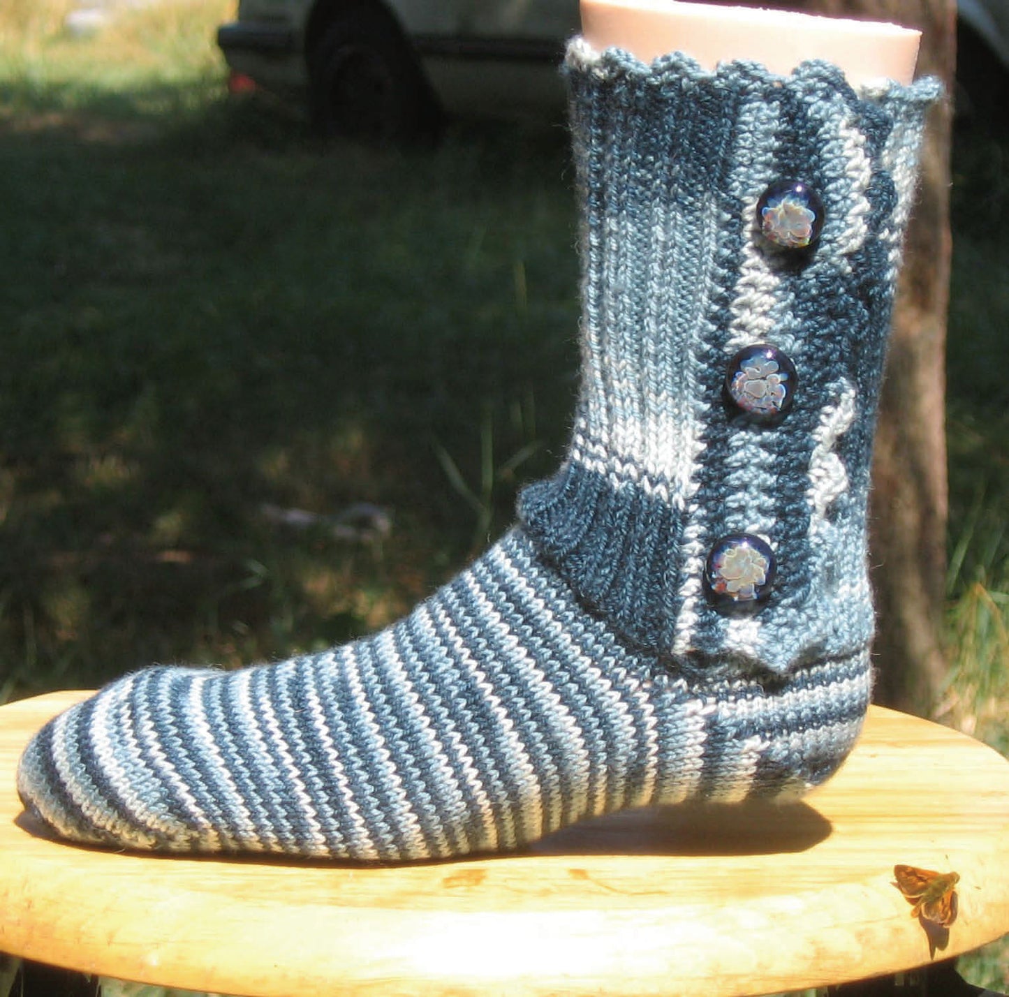 Hand Knit Sock Pattern - Button Up Sock Pattern with Circular Needles